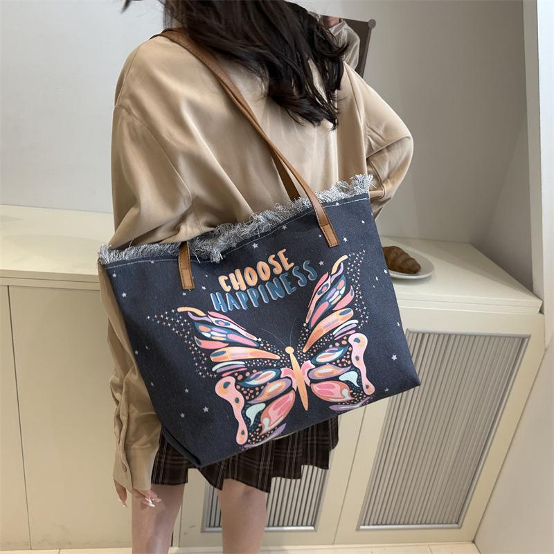 2025 New National Style Cute Handbag Fashion Casual Tote Bag Large Empty Embroidery Printed Shoulder Bag