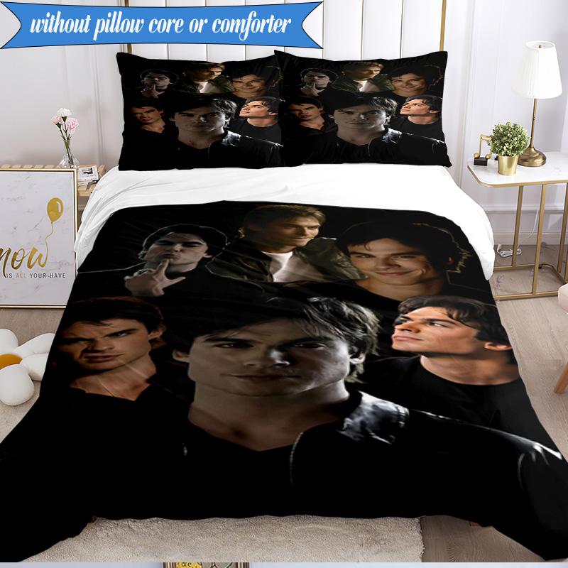 3PCS Two Men In Suits Damon Bedding Set,Including 1pc Duvet Cover And 2pcs Pillowcases Perfect for Bedroom, Dormitory, Fan Christmas Gift