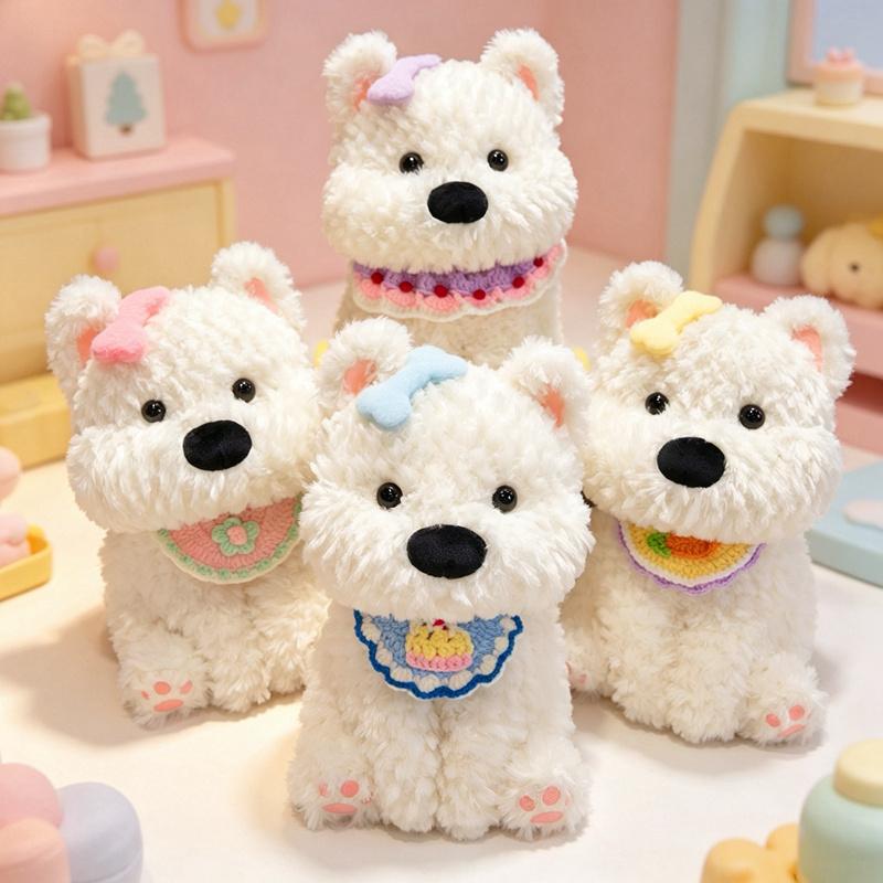 West Highland White Terrier Plush Toys White Dog Stuffed Doll Adorably Room Decor Toys Accompany Sleep Toy Kids Birthday Gifts