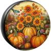 Autumn Pumpkins Sunflowers Bird Spare Tire Cover Waterproof PU Leather Wheel Protector for RV Trailer SUV Truck