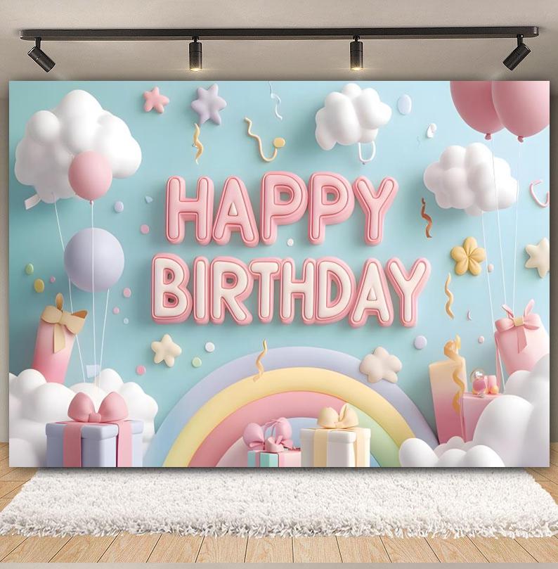 3D Balloons Rainbow Happy Birthday Photography Backdrop Colorful Girl Boy Birthday Party Baby Shower Decor Photozone Background