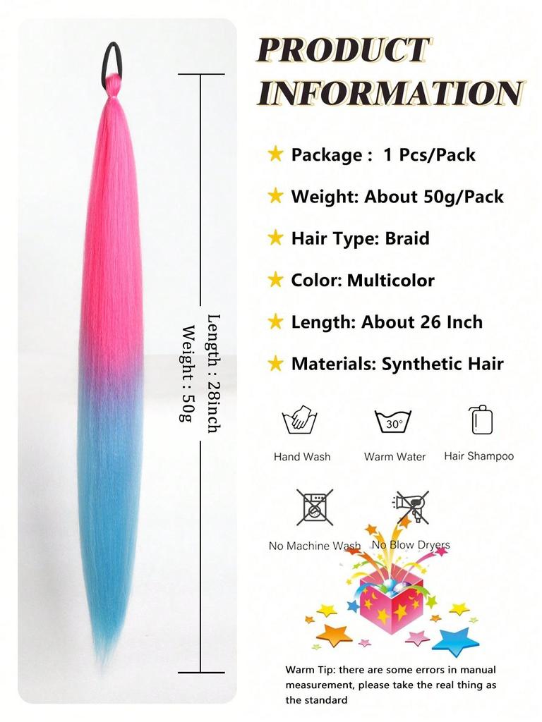 Synthetic Ponytail 1 Pack Braid Extension, Full of  Color Ponytail Extension, with Elastic Tie Straight Tube Sleek Wrap Extension Hair
