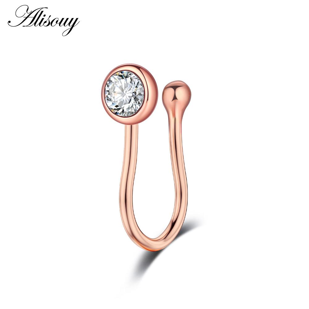 Alisouy 1pc Zirconia Fake Piercing Clip Nose Ring Body Jewelry for Women Ear Cuffs Heart Cross Star Leaf Flowers Clip Nose Rings