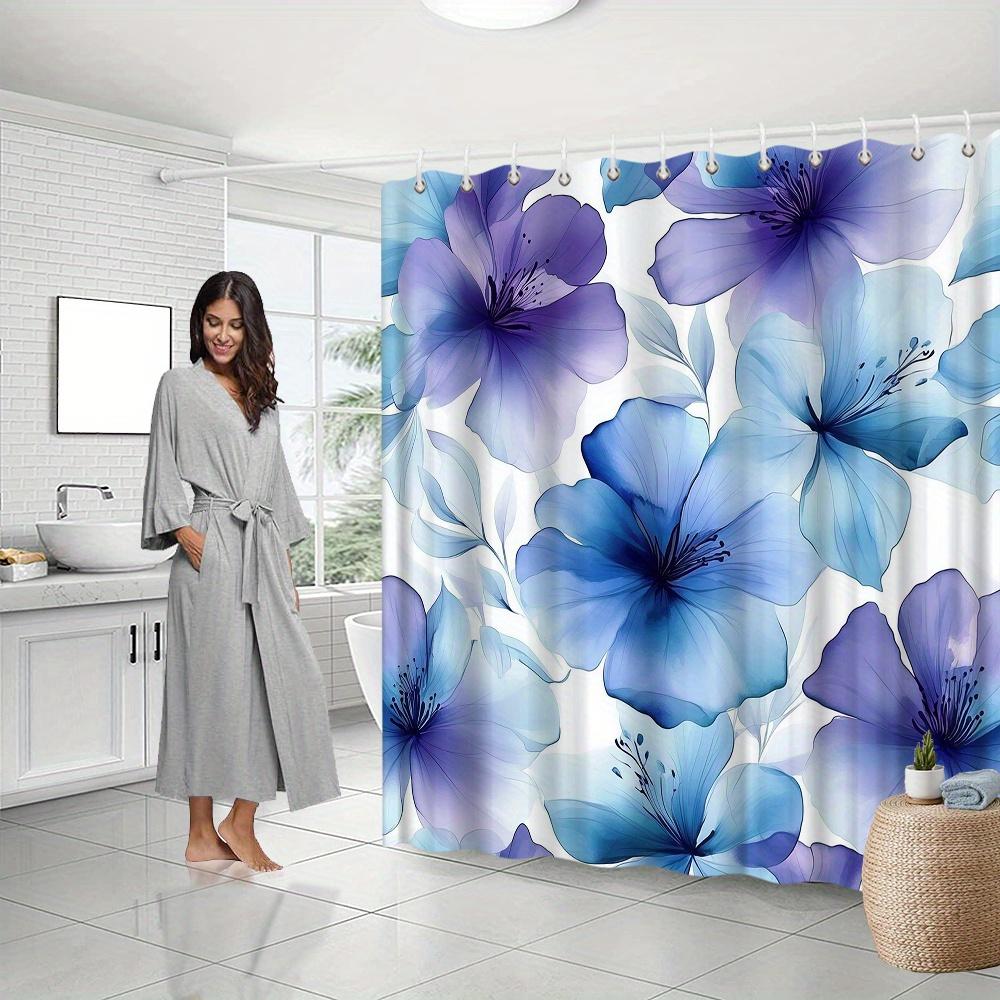 Watercolor Floral Shower Curtain – Purple & Blue Gradient Flowers, 70X70In, Fade-Resistant, Machine Washable, Includes Hooks