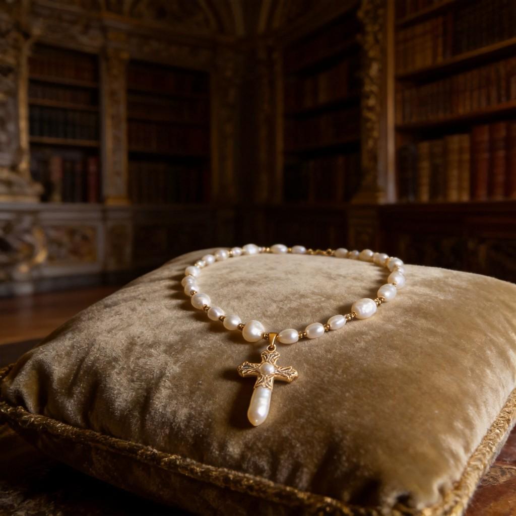 Vintage Pearl Cross Necklace With Geometric Pendant For Women