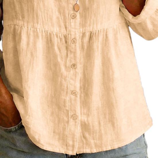 Women Shirt Ruffled Large Lapel Long Sleeve Buttons Placket Shirt Tops Pure Color Loose Fit Mid-Length Hem Casual Tops