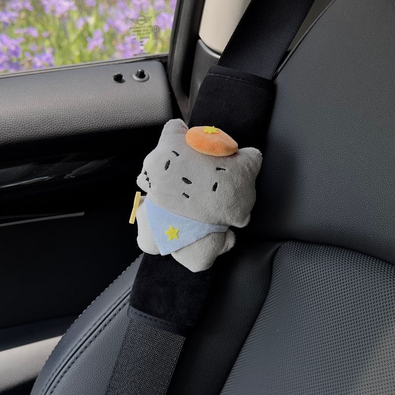 Unlucky Gray Wolf Car Seatbelt Shoulder Pad Cute Car Decoration Shoulder Pad Car Interior Couple Decoration [Black Shoulder Cover] Single Big Big Wolf