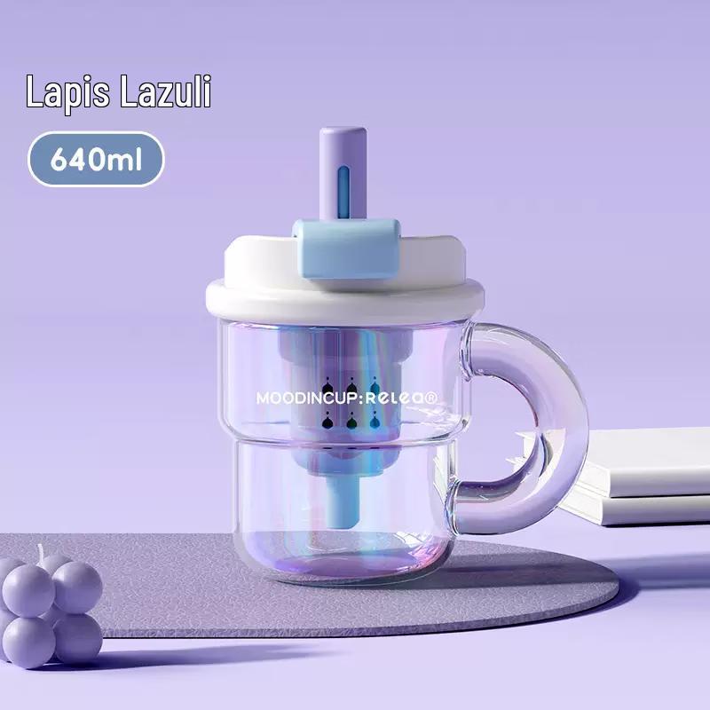 Wushengwu 640ml Glass Water Bottle with Tea Infuser & Straw