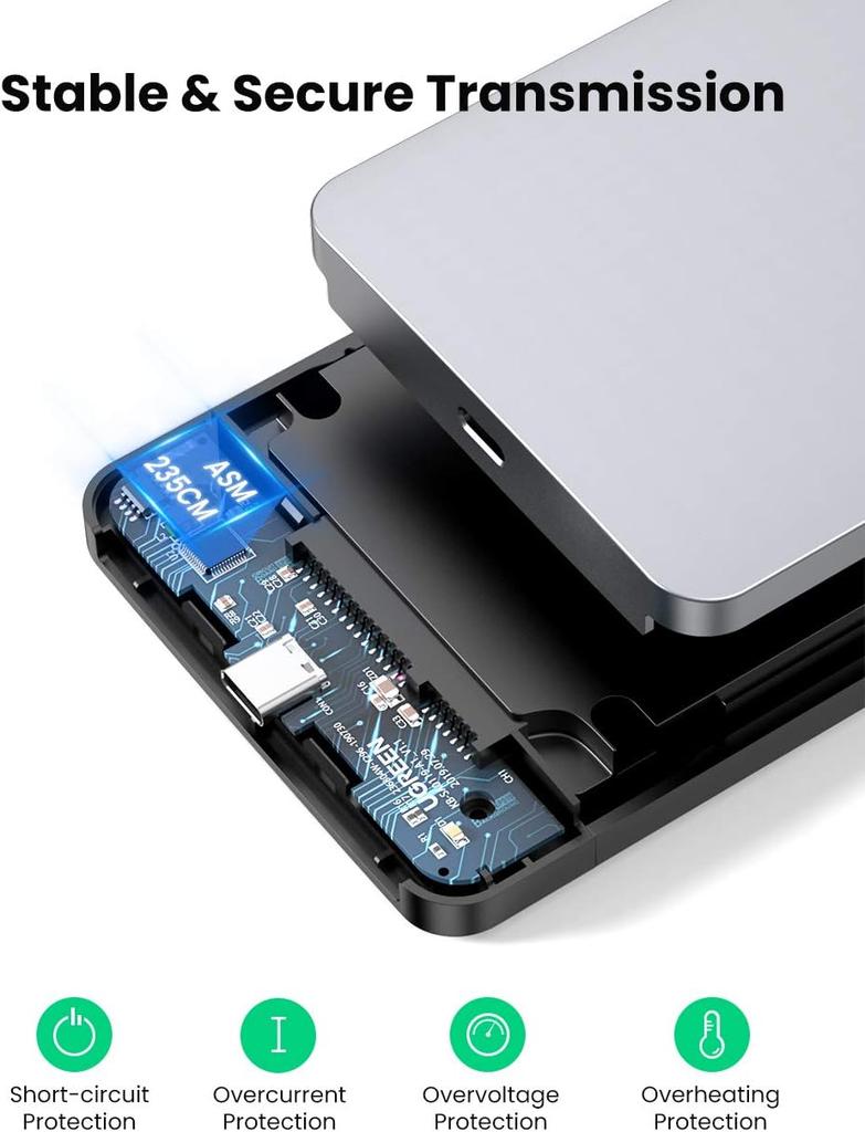 UGREEN 2.5" Aluminum Hard Drive Enclosure for SSD/HDD USB 3.1 Gen 2 UASP SATA III PS4//PC Tool-Free