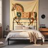 Boho Chic Wall Tapestry With Moon Phase Floral Starry Sky Design Bedroom Yoga Studio Decor