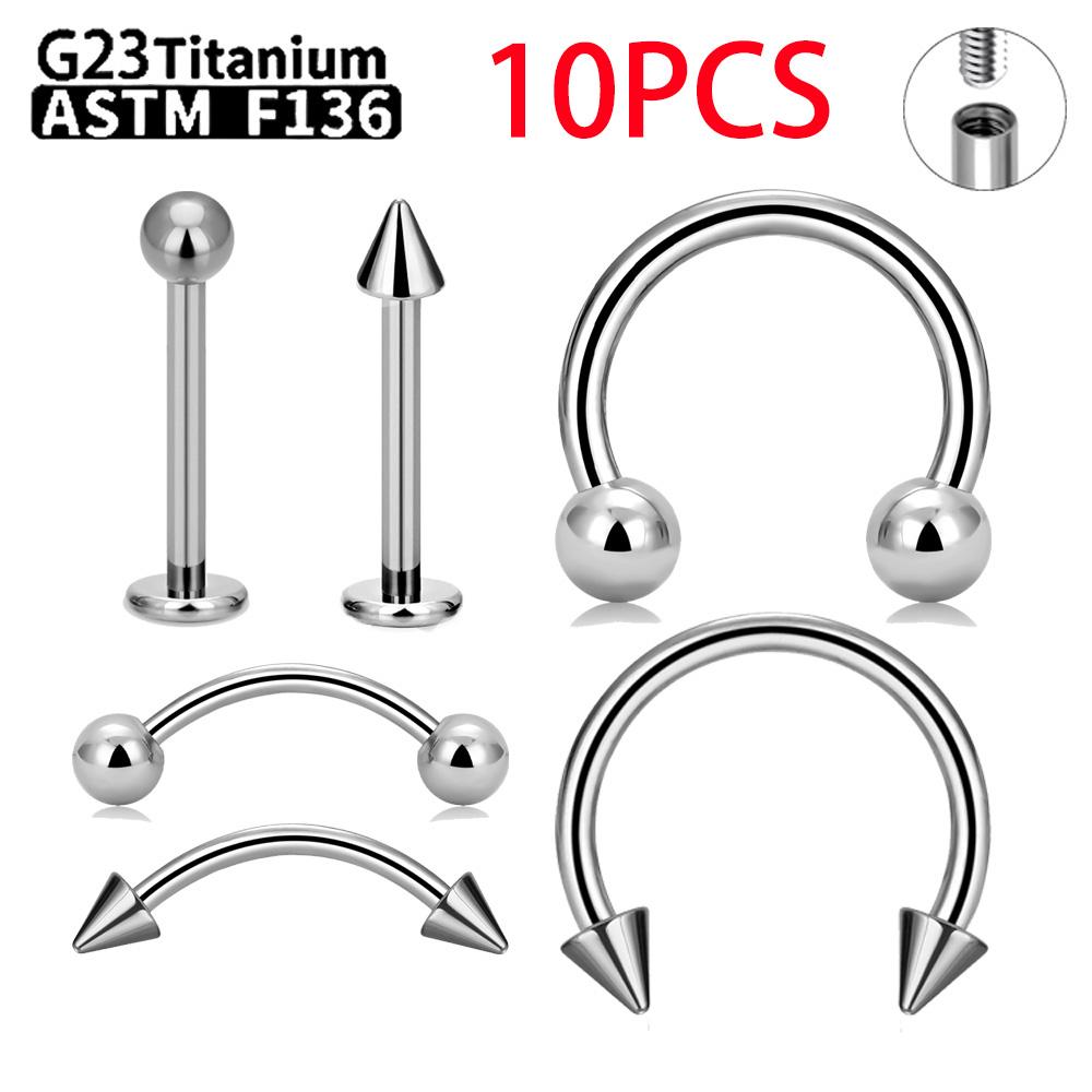 G23 Titanium 10PCS Labret Lip Stud Piercing Eyebrow Body Jewelry Nose Ring C rod For Women Septum Piercing