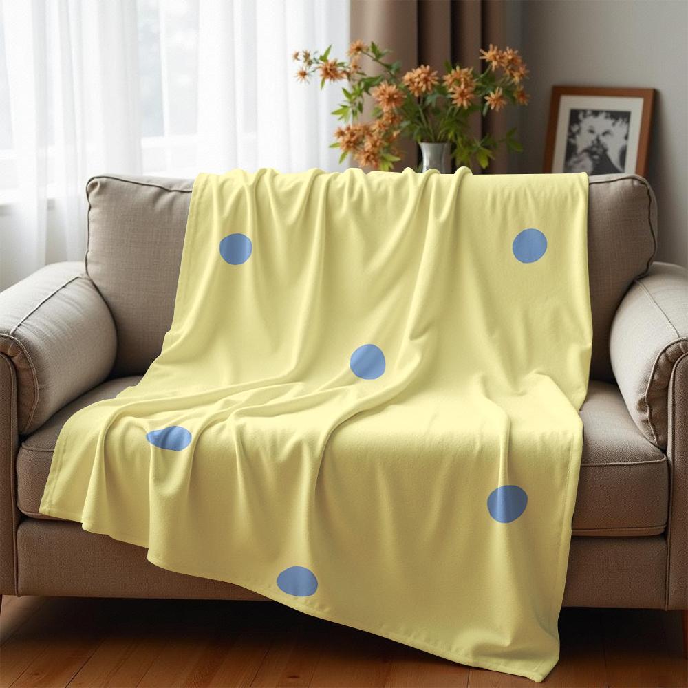 Pale Yellow Blue Polka Dot Soft Flannel Blanket Breathable Warm Throw for Office Car Sofa Kids Room Birthday Xmas Gift