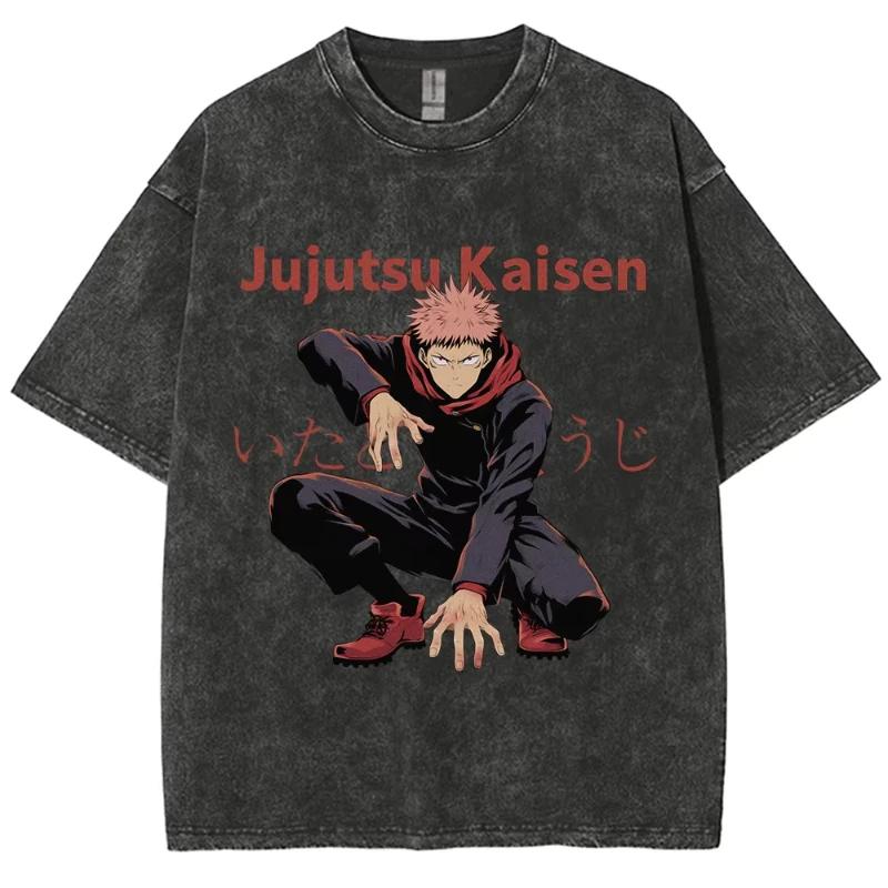 Anime Jujutsu Kaisen Gojo Satoru T-Shirts Gewaschen Herren Damen Baumwolle Harajuku T-Shirts Ryomen Sukuna Retro für Herren Damen Oberteile