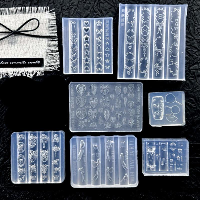 3D Silicone Monstera Leaf Nail Carving Mold Acrylic Bird Ribbon Stamping Template Nails Stencils Uv Gel Polish Diy Design Charm