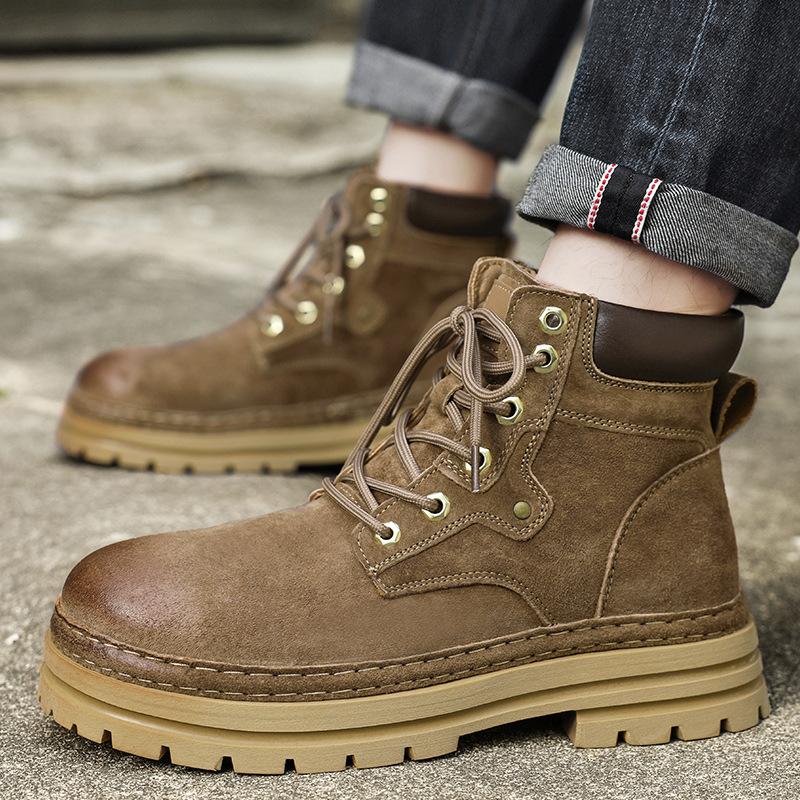 Martin Boots Men's Leather Rhubarb Boots Autumn and Winter British Style High-top Medium-top Tooling Velvet Cotton Shoes Snow Men's Boots