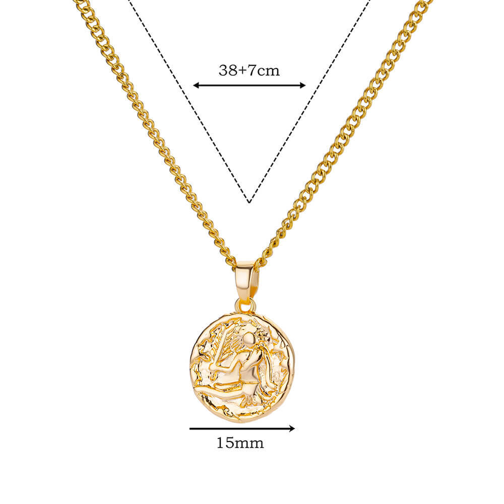 Retro Design 12 Constellation Round Brand Necklace Pendant Embossed Ins Style Clavicle Chain Women's Necklace