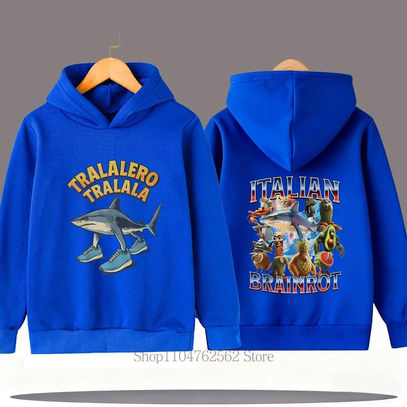 

Italian Brainrot Children Hoodie Fall Winter Shark Cute Print Long Sleeve Tops Boys Girls Fashion Fleece Kids Sweatshirts 140