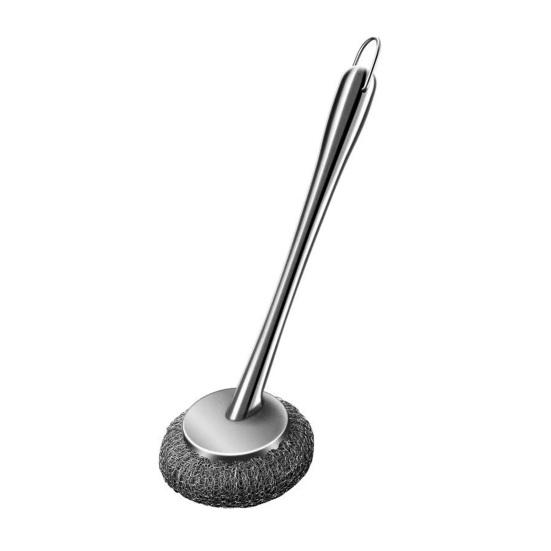 Long Lasting Scrub Brush Stainless Steel Pot Cleaning Brush, with Ergonomic Handle, Heavy Tool Duty Kitchen Scrubbing for Pans Grill Dishes Sturdy