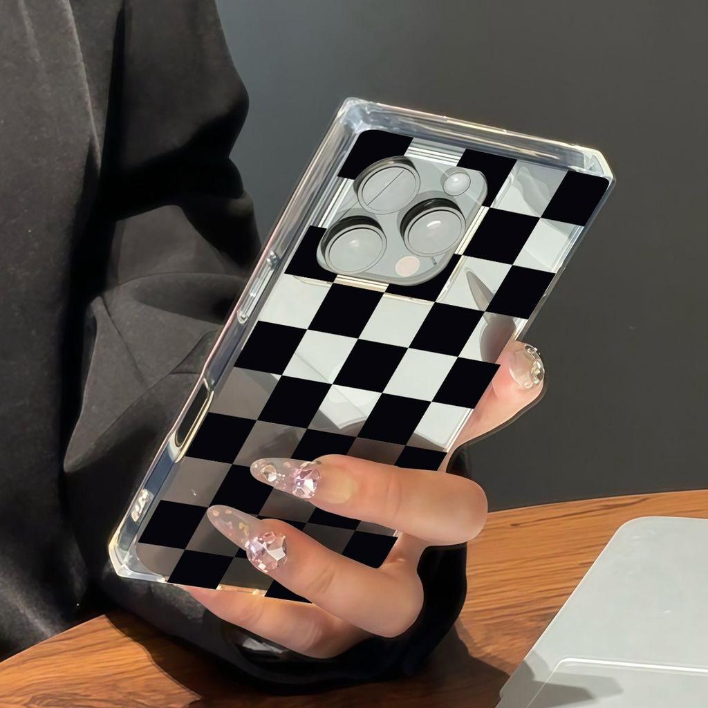 Clear Square Back Tube Case Protection For iPhone 14 Pro Max 15 Plus 16 ProMax 12 11 13 Anti-Oxygen,Plaid Pattern Pattern Casing