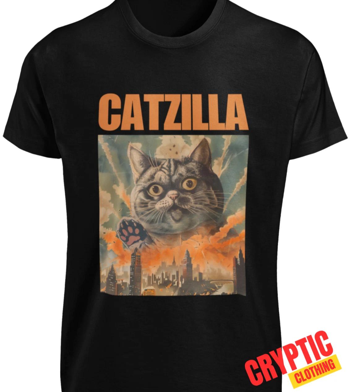 Catzilla T SHIRT S-3XL Funny Cat Lover Japanese Kitten Godzilla Movie Joke TEE 3XL