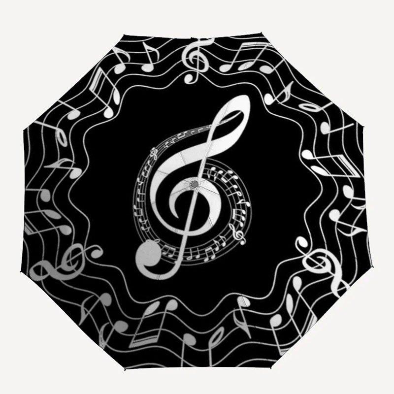 Music Notes Treble Clef Vinyl Record Design Sticker DecalUmbrella with Cute Design,Portable 3-Fold Compact Umbrella for Men&Women,Valentine'