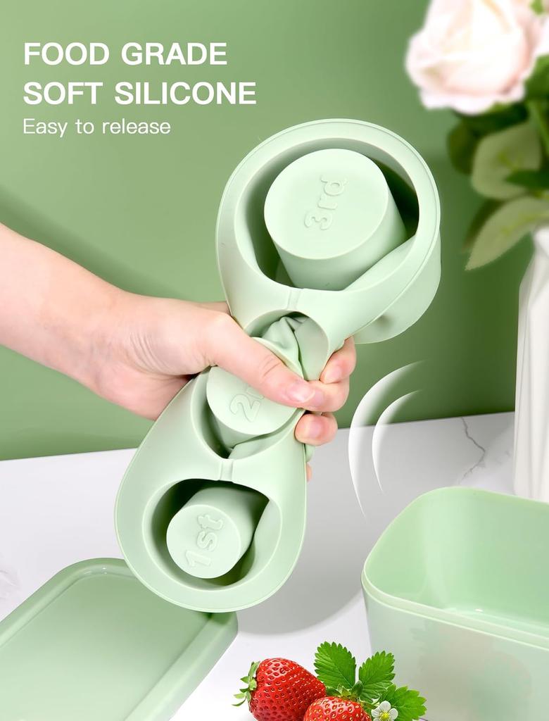 Ice Cube Tray for Tumbler Cup 30Oz-40Oz, 3 Pcs Silicone Cylinder Ice Mold with Lid and Bin for Freezer, Easy Fill and Release Ice Maker