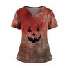 Womens V Neck Casual Halloween Print Top Short Sleeve Work Shirt Nurse Uniform Comfortable Fit Lightweight Fabric