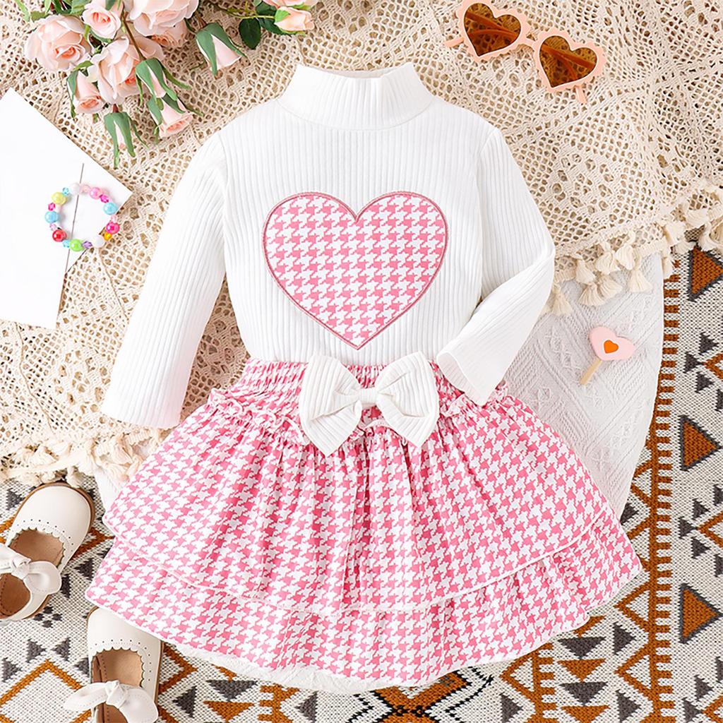 Kinder Kleinkind Mädchen Herbst Outfit Langarm Rollkragen Tops + Muster Rüschen A-Linie Rock Frühling Kleidung