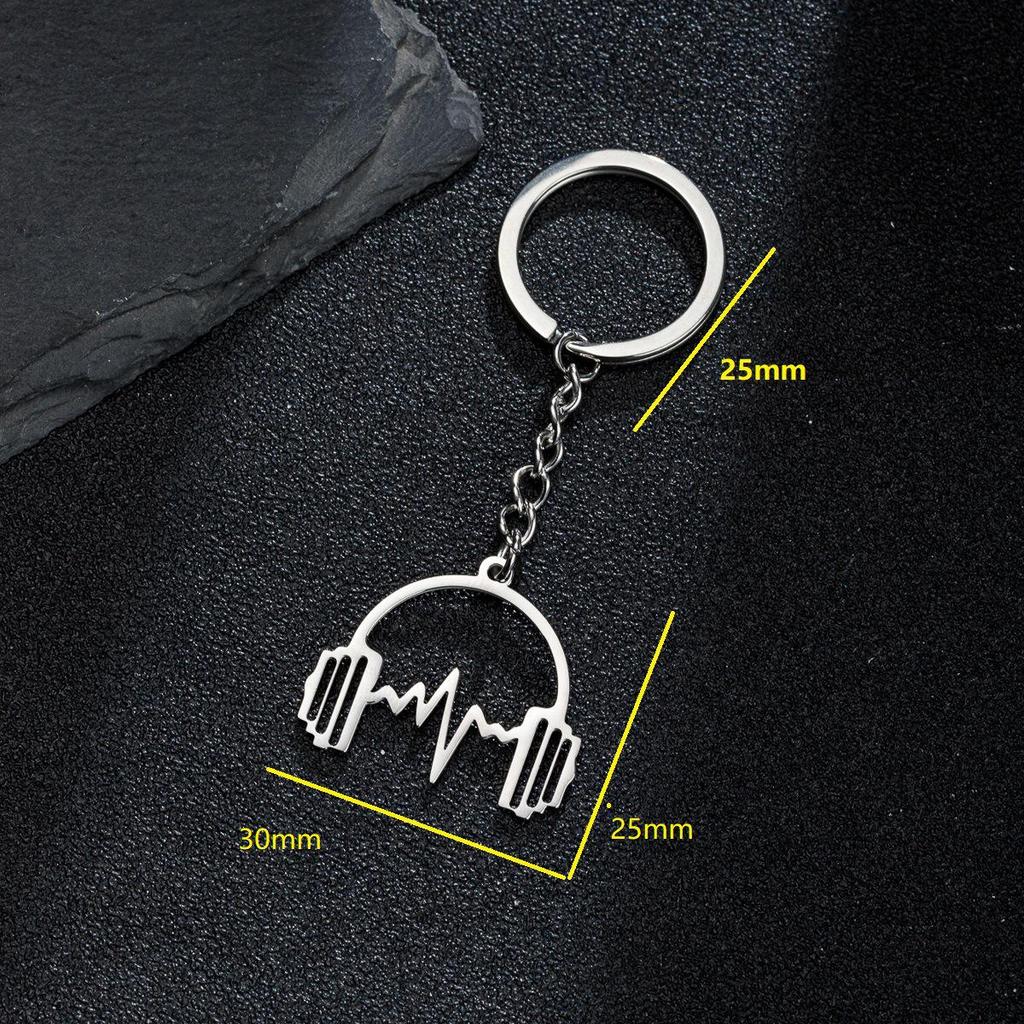 Heartbeat Soundwave Earphone Keychain with Stainless Steel Pendant
