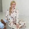 Ice silk pajamas women's spring and autumn printing thin long-sleeved trousers suit can be worn outside in the Year of the Horse, loungewear, high-end