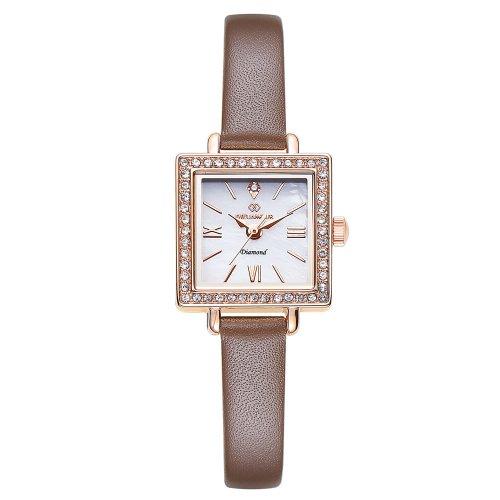 

[DIUAMOR] DIUAMOR Women s Leather Band Diamond Watch DAW6101L-BR FREE