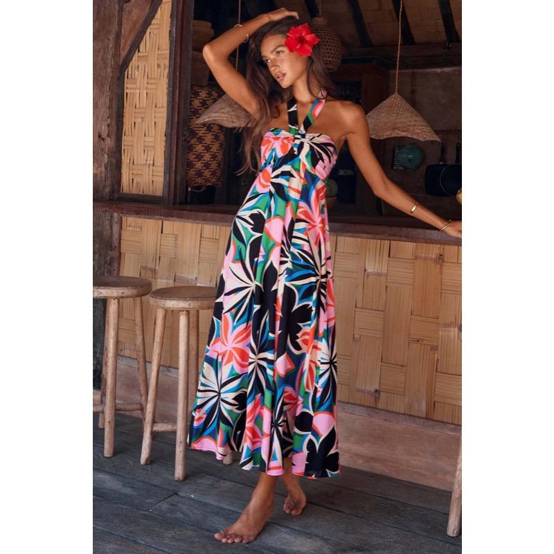 Summer Dress with Neck Hanging and Sleeveless Long Skirt for Women