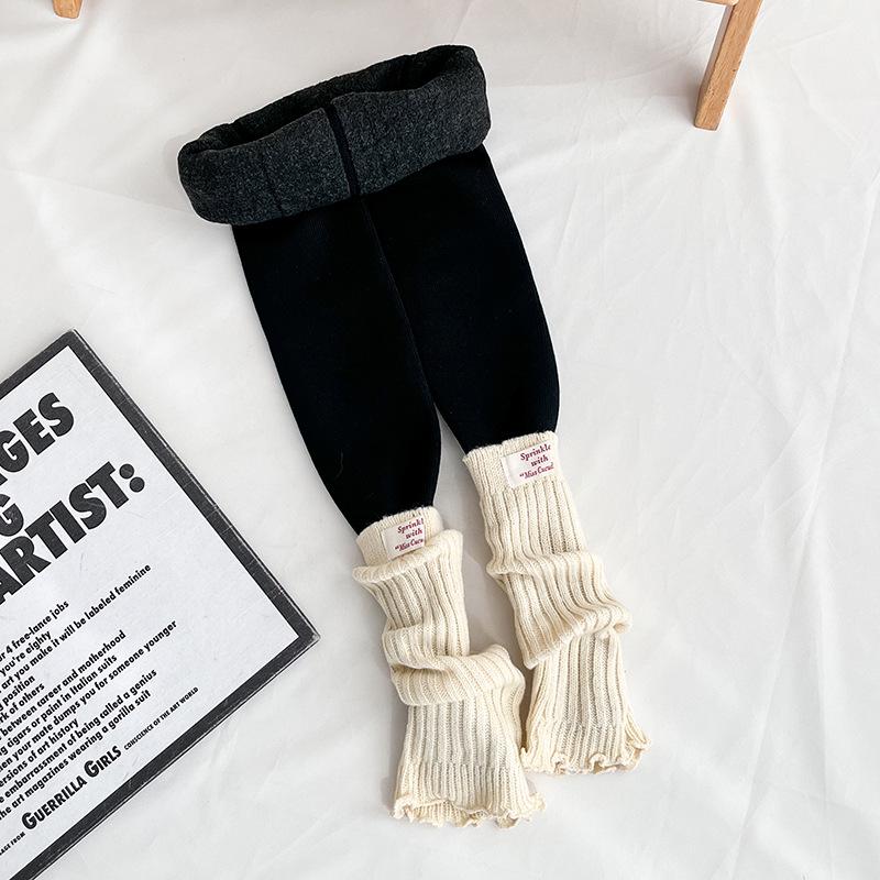 

Girls Fleece-Lined Footless Tights with Socks, Nine-Tenths Length, Warm & Cute, Red Lettering, Ideal for Autumn/Winter. L 7-10 Years