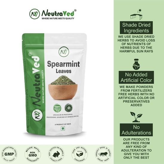 NeutraVed Spearmint Leaf Tea - 70g | Spearmint Loose Leaf Tea | May Helps Reduce Stress & Improve Memory | Reusable Stand-Up Pouch Food Grade Material