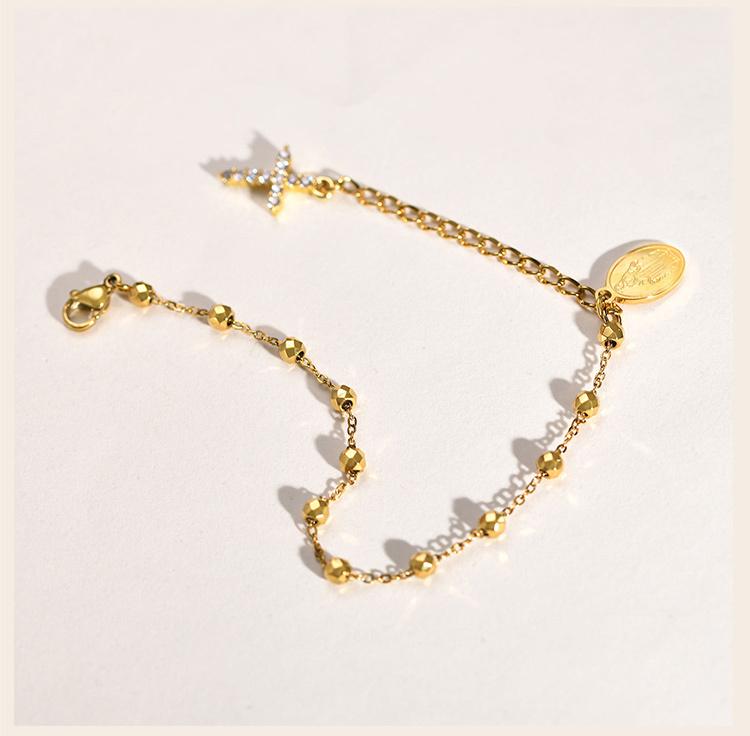 Stainless Steel Virgin Mary Rosary Bead Bracelet For Women, Charms Cross Dangle Adjustable Link, Religious Jewelry Gift