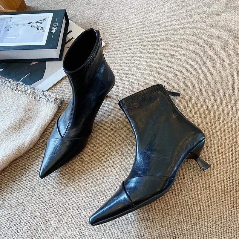 

801-2 autumn and winter new short boots pointed stiletto Martin boots fashion single boots Internet celebrity fashion Korean version boots leathe 39