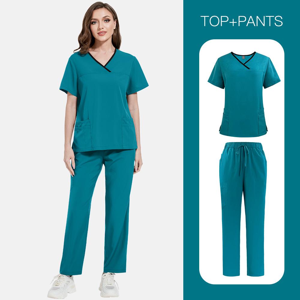 Color Matching Men'S And Women'S Thin Solid Color Short-Sleeved Trousers Doctor Nurse Beauty Salon Decoration Staff Construction Site Work Clothes Set
