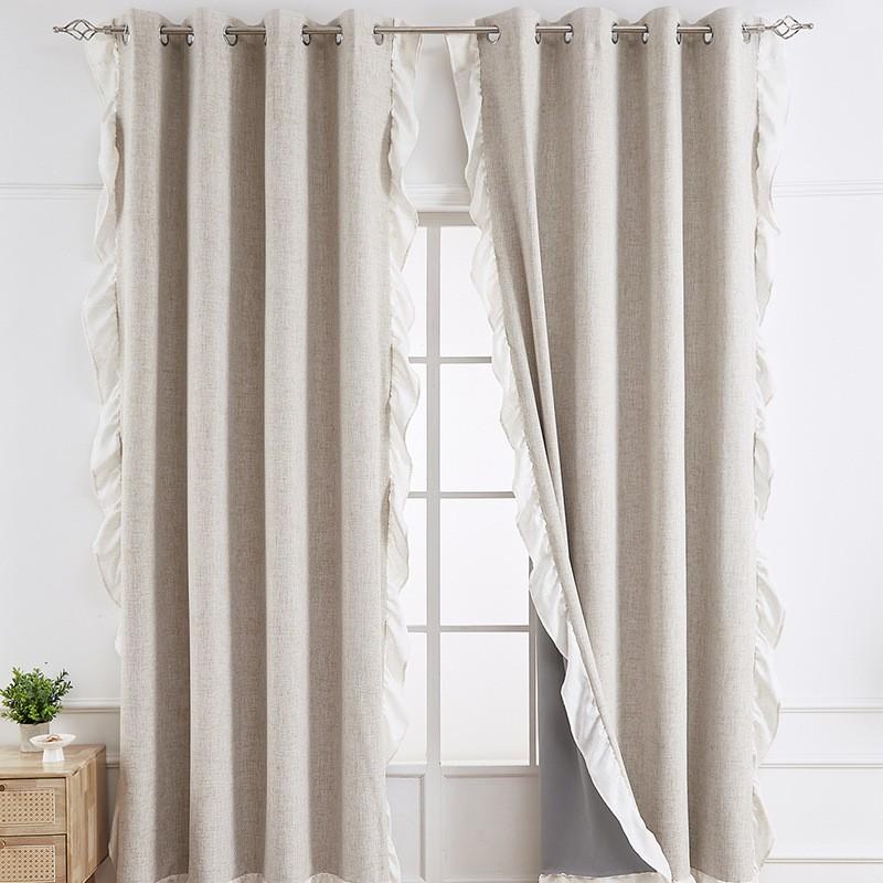 French Linen Blackout Curtain With Ruffles Bedroom Living Room Kitchen Window Door