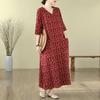 2025 Literary Retro Vacation Style Travel Dress Plus Covering Flesh Skinny V-Neck Long Dresses