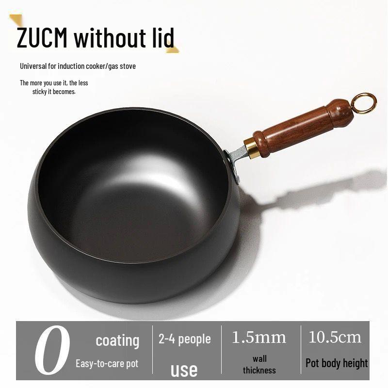 Handcrafted Zhangqiu Iron Belly Wok: Uncoated, Non-stick, Small Iron Frying Pan for Household Use.