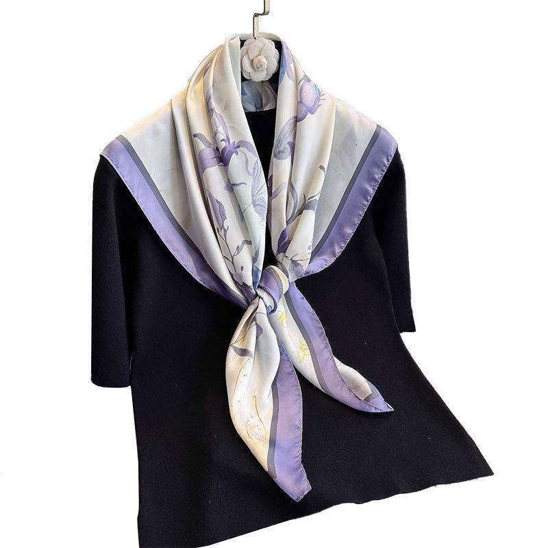Silk Scarf Women'S Digital Printing Simulation Silk Shawl Spring And Autumn Women'S 90 Square Scarves Light Luxury Fashion Versatile