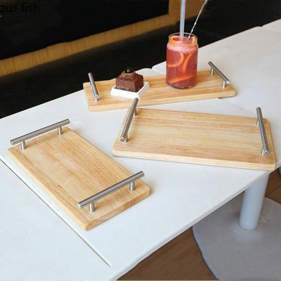 Rectangular Wooden Tray Metal Handle Storage Tray Serving Plate Tea Trays Cake Pan Dessert Plate Sushi Plates Dish Organizer