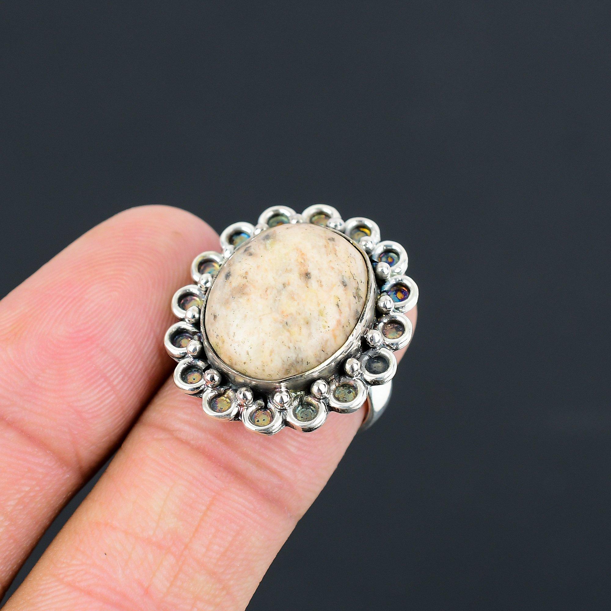 Sterling Silver Oval Peanut Wood Jasper Stone Unique Statement Wife Ring Size 7 7