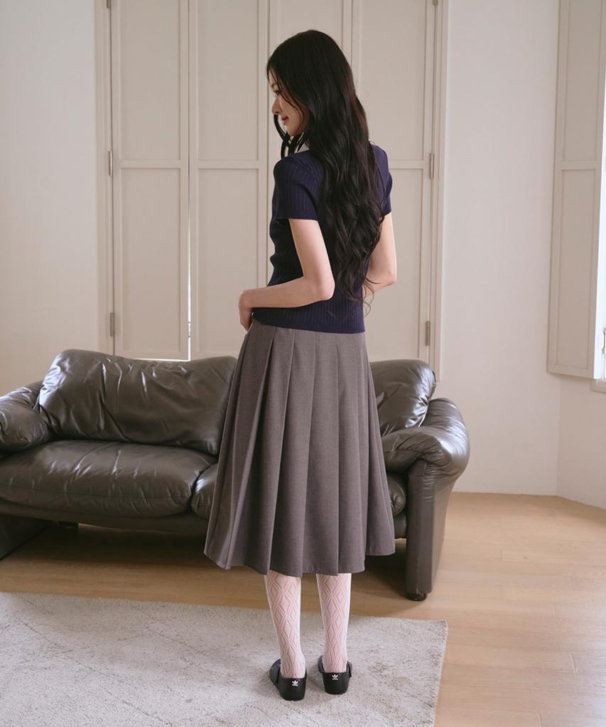 The Green Lab Belted Pleated Skirt [Gray]