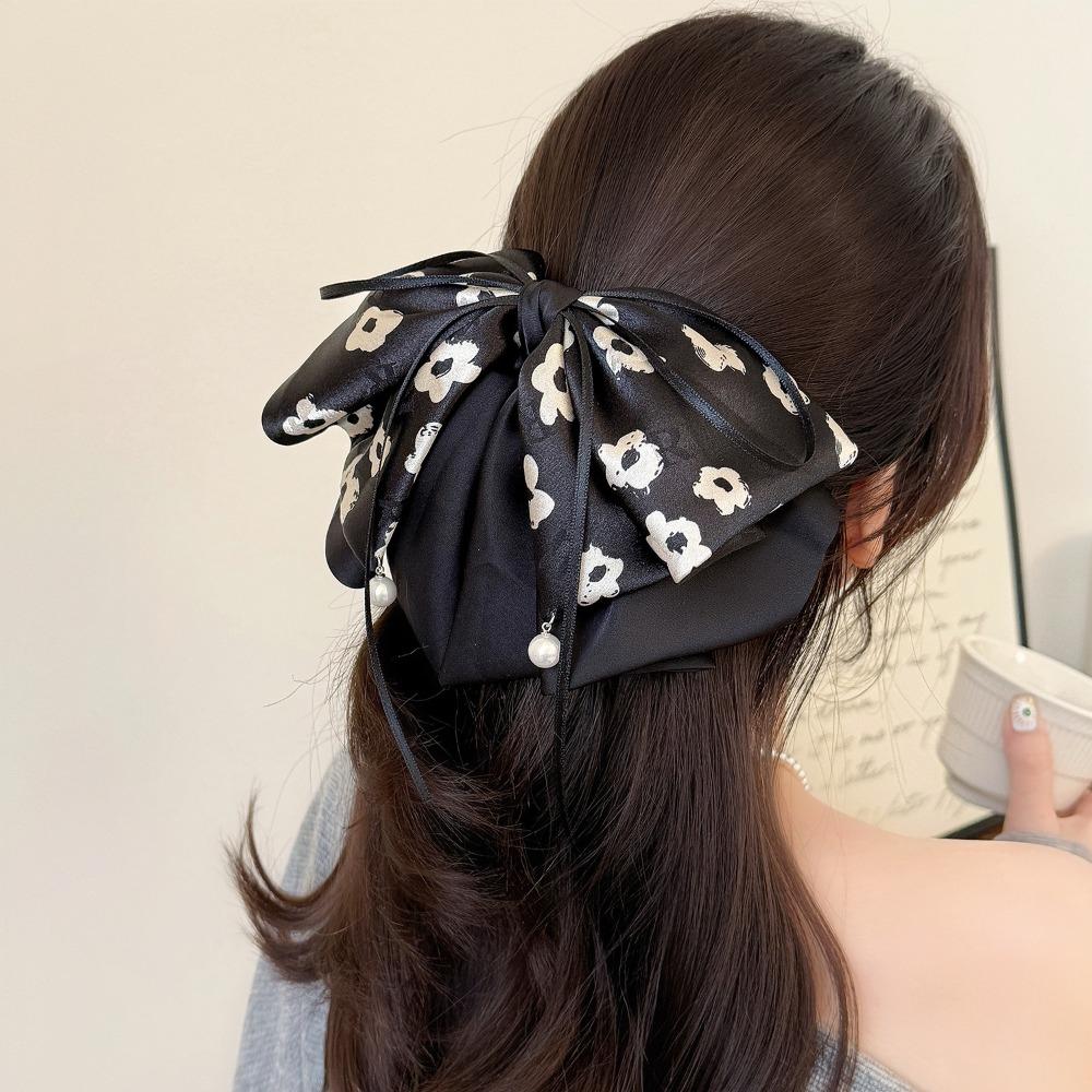 

Атласные резинки-скранчи с цветочным бантом, белые с цветочным принтом, аксессуары для волос для женщин, платок для хвостика B