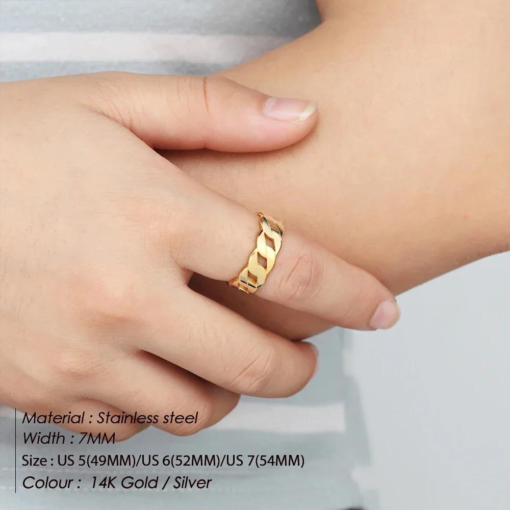 EManco Gold Color Stainless Steel Minimalist Hollow Chain Ring Gender-Neutral Daily Commute Office Jewelry for Effortless Eleg