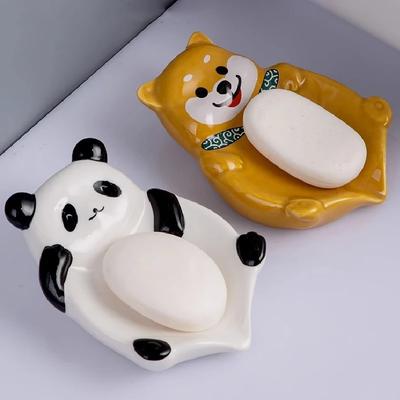 Panda Shiba Inu Seifenschale Badezimmer Keramik Seifenschale Kreativ Cartoon Ablauf Seifenablage Regal Badezimmer Dekorative Seifenschale