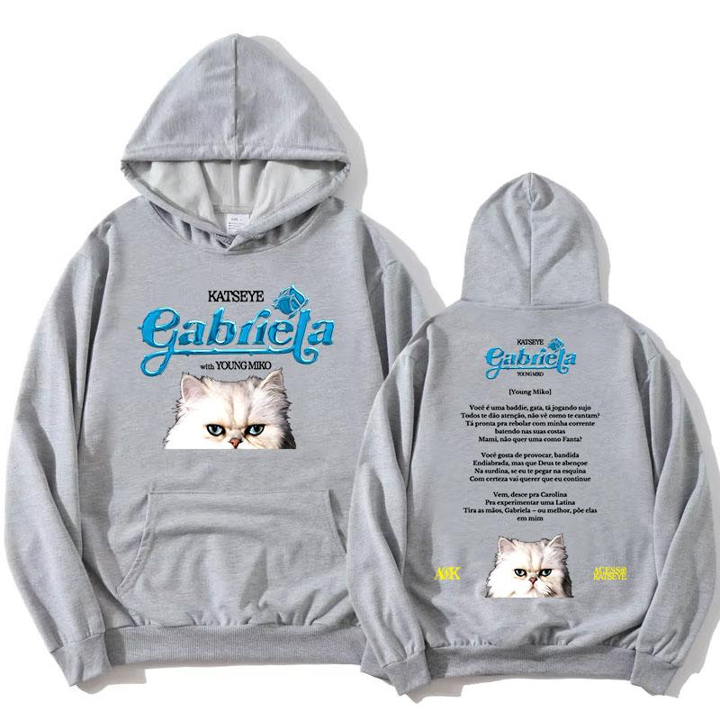 KATSEYE Gabriela Young Miko Remix Hettegensere Kawaii Tegneserie Katt Grafikk Sweatshirts Langermet Hettegensere Casual Dame Hettegenser