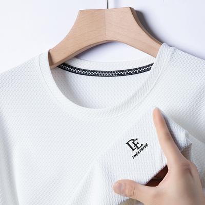 Hochwertiges T-Shirt Herren Rundhals Kurzarm Mesh Knochen Blume Eis Seide Polohemd