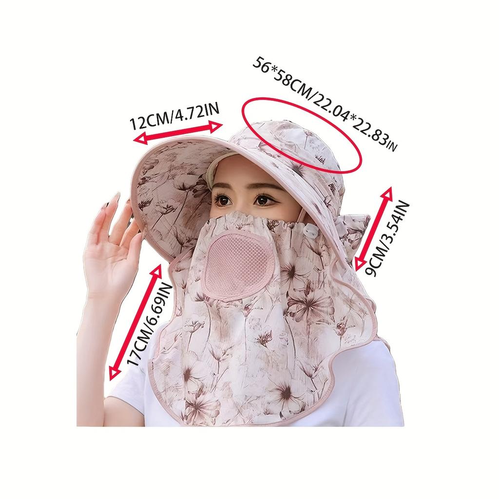 Fisherman's Hat Women's Summer Cycling Sunshade with Face Veil Wide Brim Outdoor Full Protection Breathable